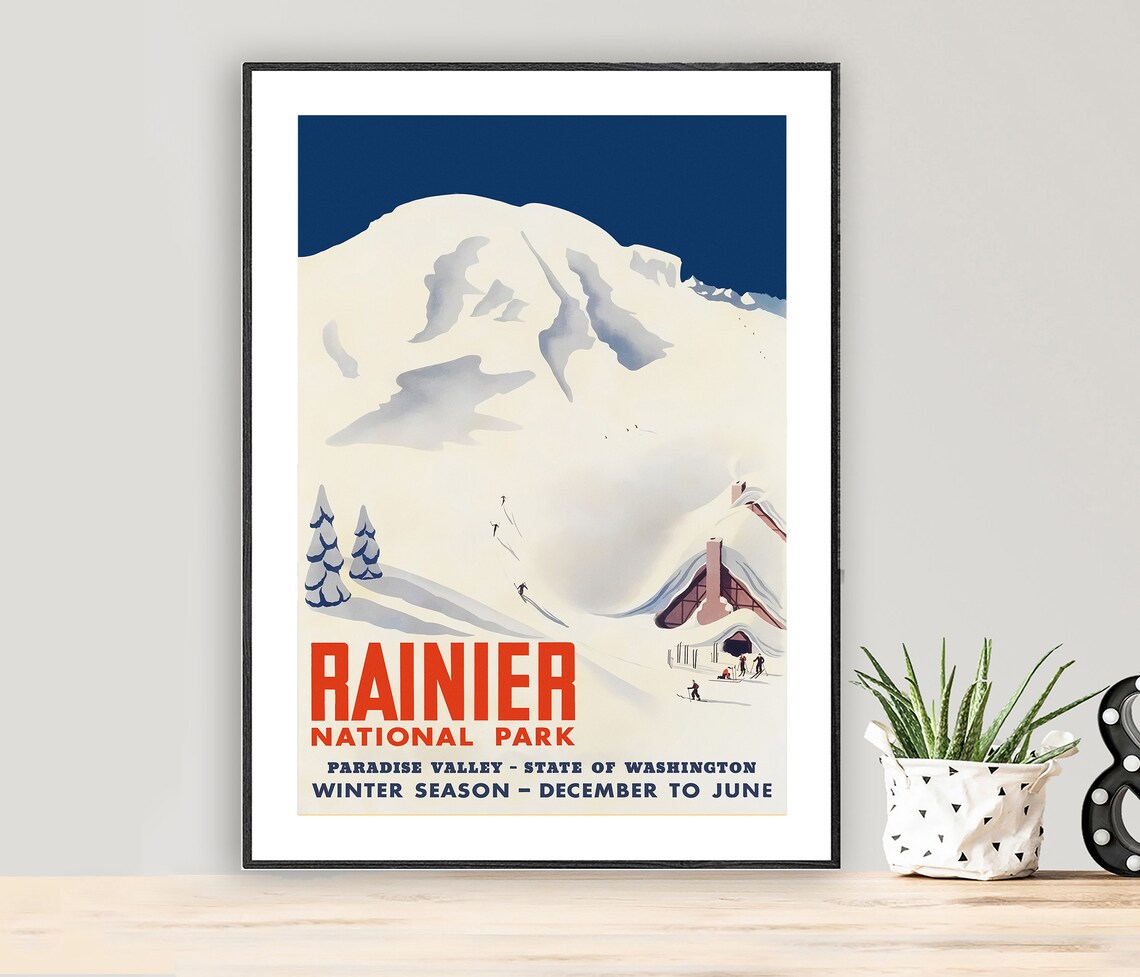 Rainier National Park Paradise Valley Vintage Travel Poster