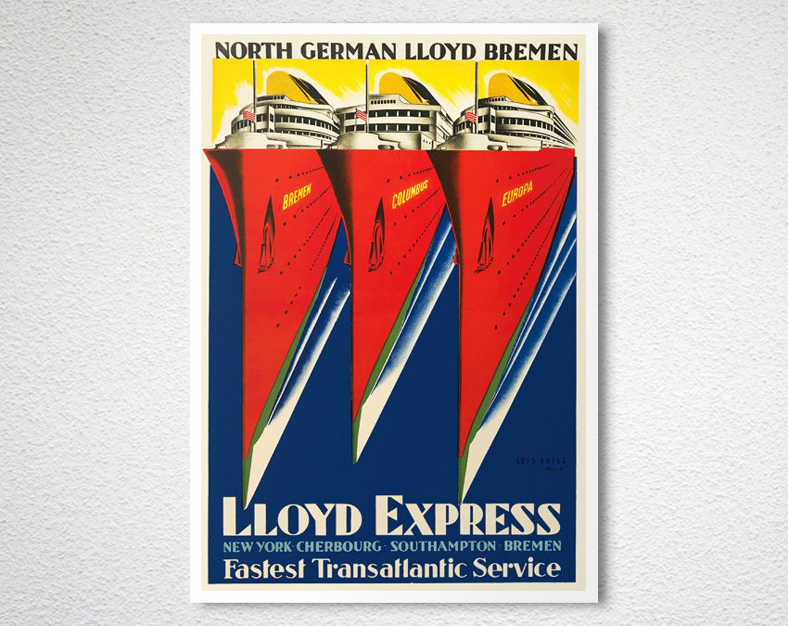North German Lloyd Express Vintage Transatlantic Ocean Liner Poster - Image 2