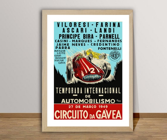 Circuito Da Gavea Temporada Internacional De Automobilismo Vintage Grand Prix Poster 1949 Retro Grand Prix Poster Gift Idea