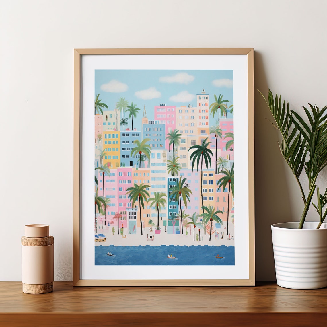 Miami Beach Florida Pastel Palms Oceanfront Cityscape Art Print