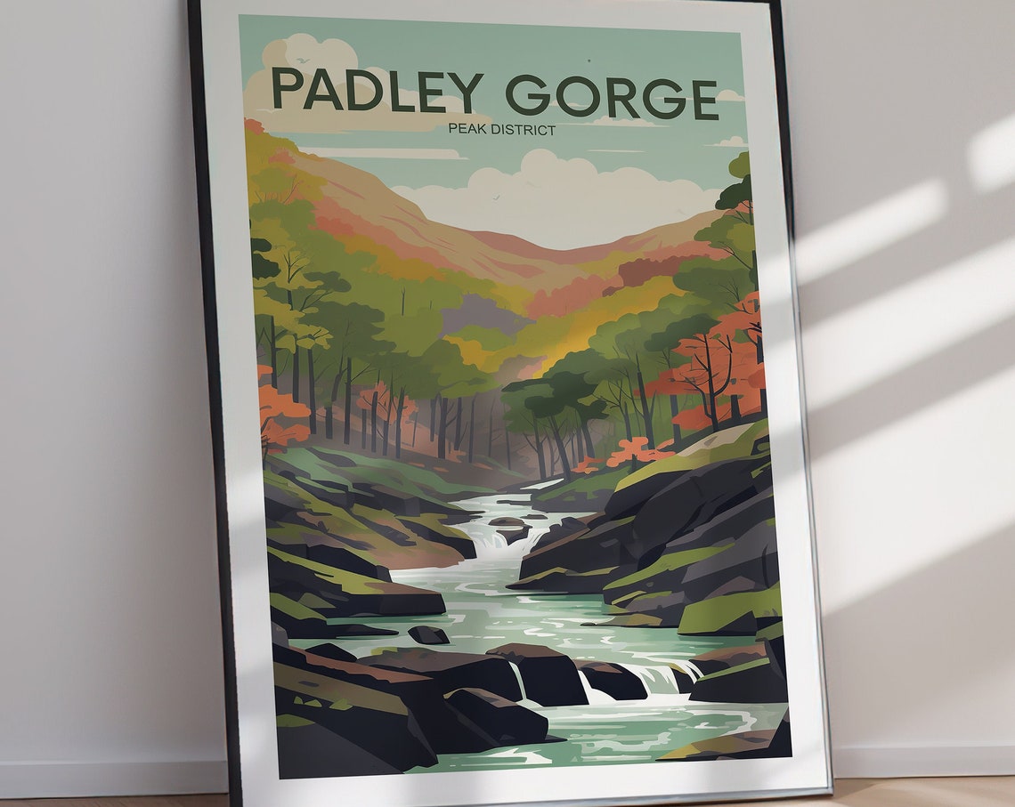 Padley Gorge Peak District Autumn Woodland Gorge Stream Travel Poster - Image 3
