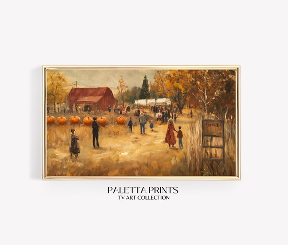 Pumpkin Patch Red Barn Autumn Harvest Festival Farm Scene Travel Poster