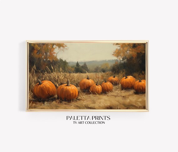 Golden Pumpkin Field Hills Autumn Trees Warm Harvest Landscape Poster