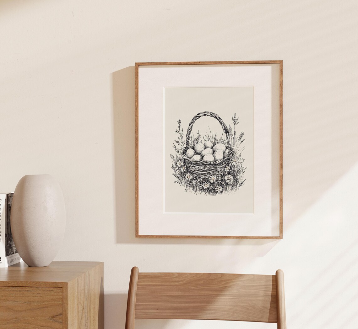 Vintage Easter Basket Illustration Art Print - Image 2
