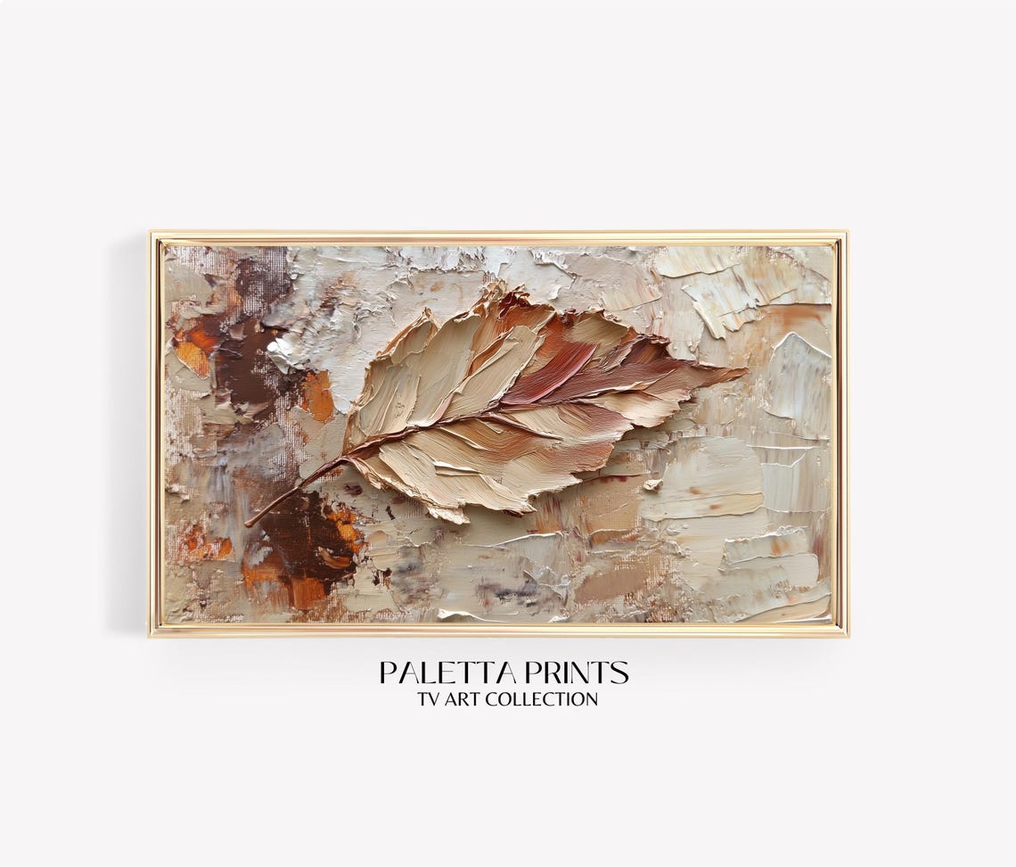 Textured Autumn Leaf Impasto Earthy Brown Rustic Minimalist Wall Art