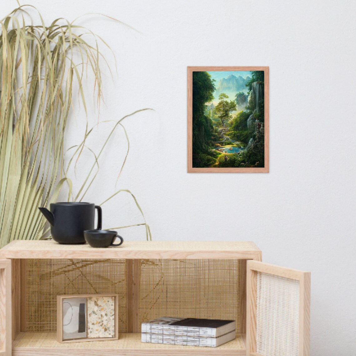 Lush Garden of Eden Paradise with Waterfalls Fantasy Art Poster - Image 3