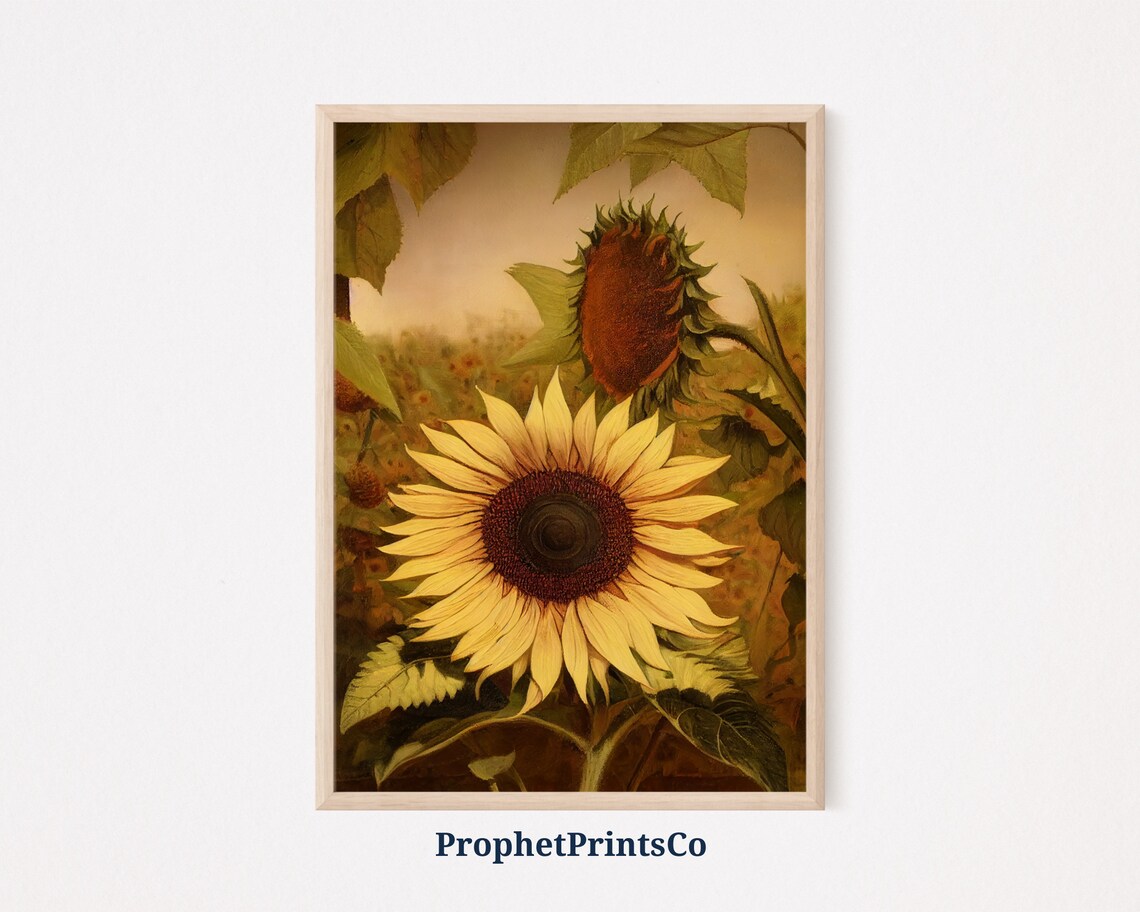 Sunflower Field Golden Hour Farmhouse Floral Oil Painting Style Poster