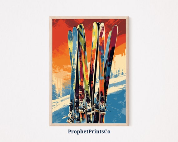 Abstract Skiing Print Vintage Ski Poster Pop Art Skiing Wall Decor Colorful Home Dcor Wall Art