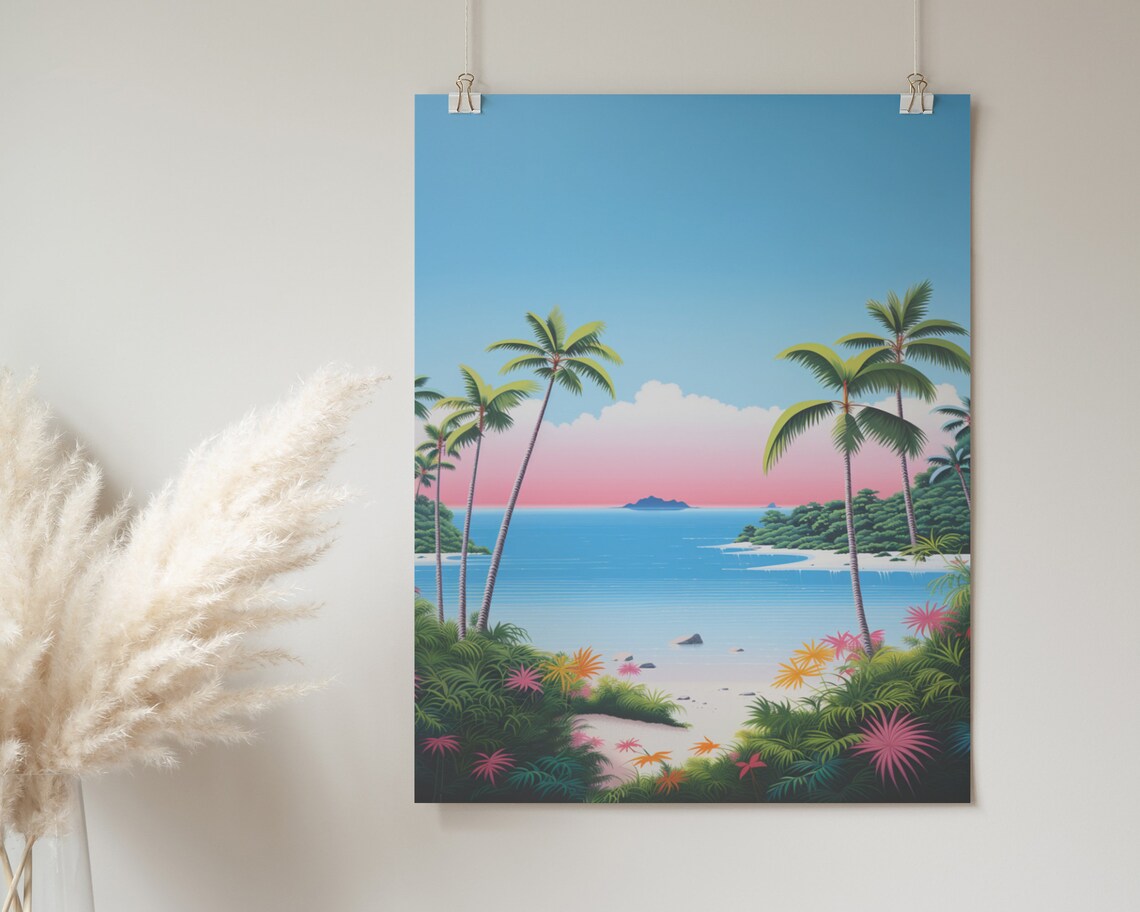 Tropical Palm Beach Sunset Japanese City Pop Retro Travel Poster - Image 2