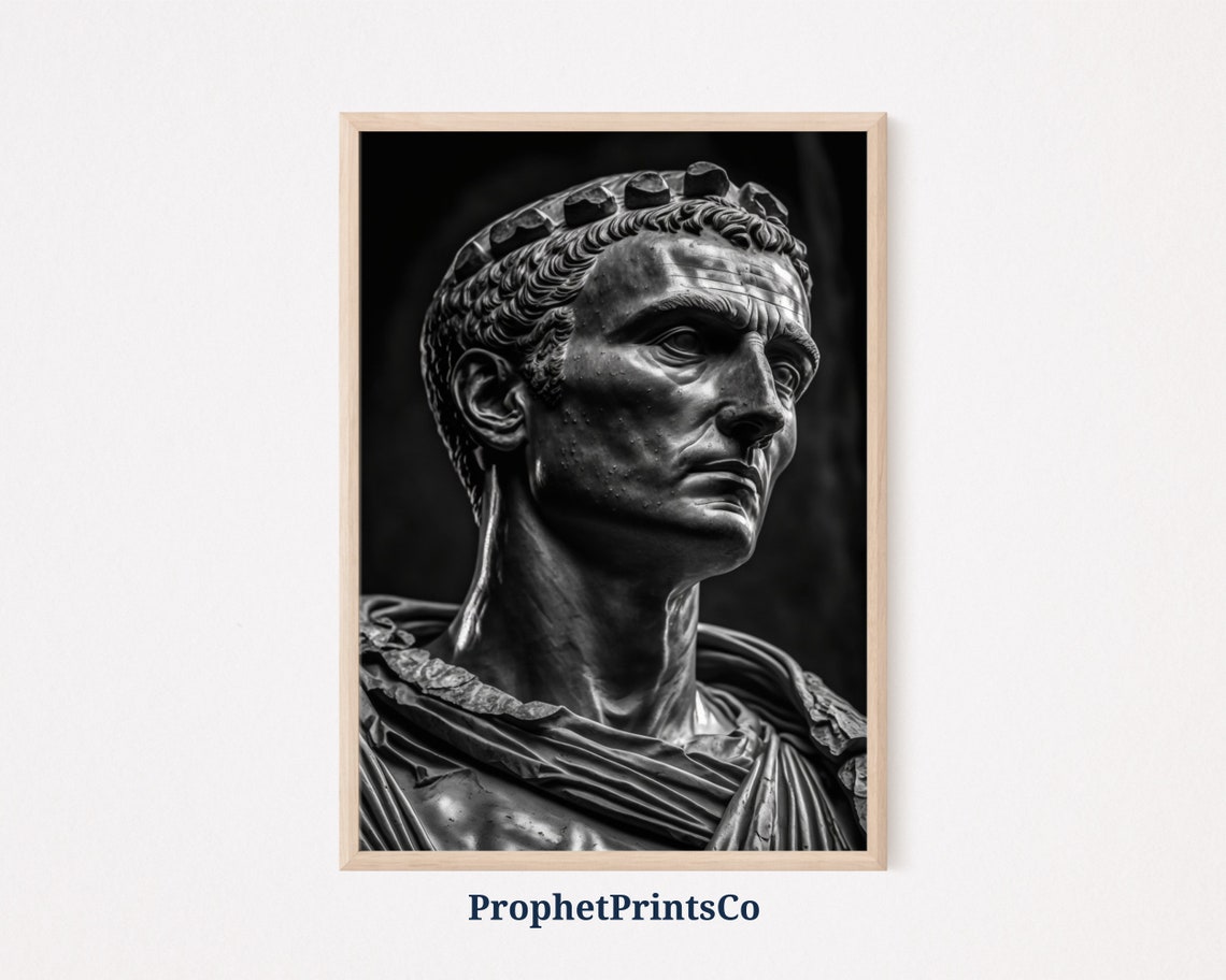 Julius Caesar Bronze Bust Crown Of Honor Black White Classical Poster