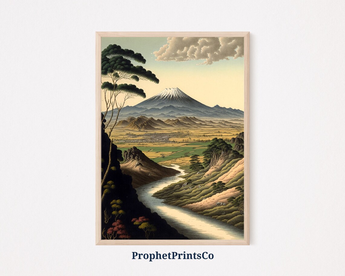 Scenic Vintage Mount Fuji Japan Landscape Retro Travel Art Poster