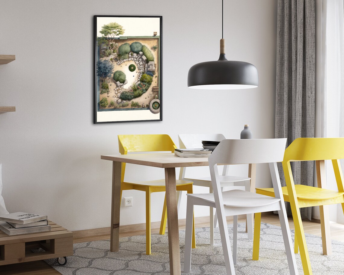 Spiral Stone Path Garden Watercolor Aerial Japanese Courtyard Art Poster - Image 2