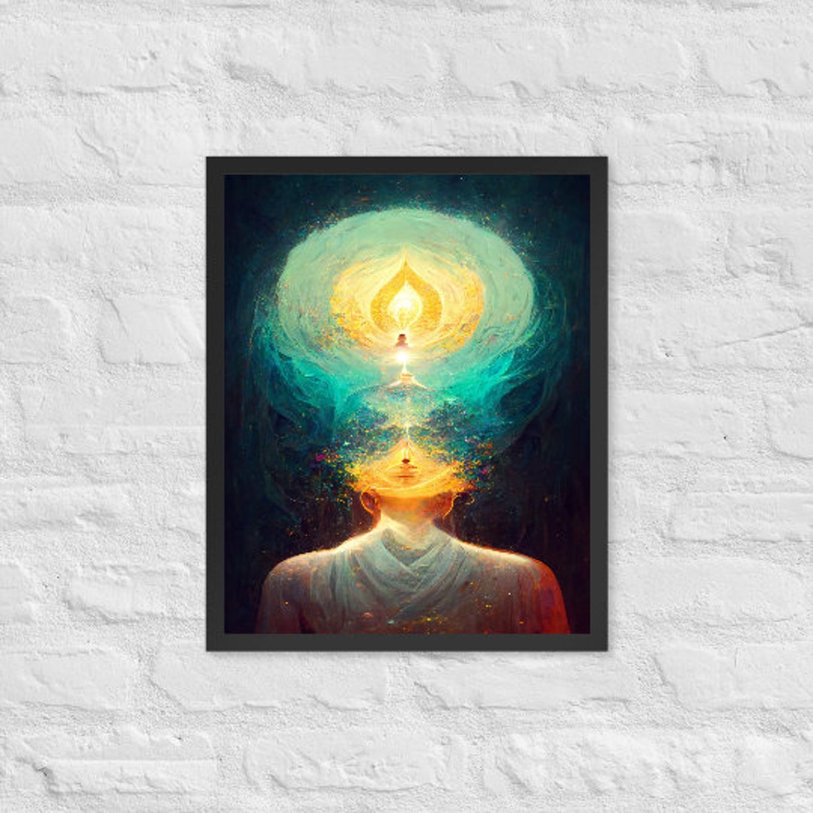 Meditating Figure with Radiant Crown Chakra Energy Glow Poster - Image 3
