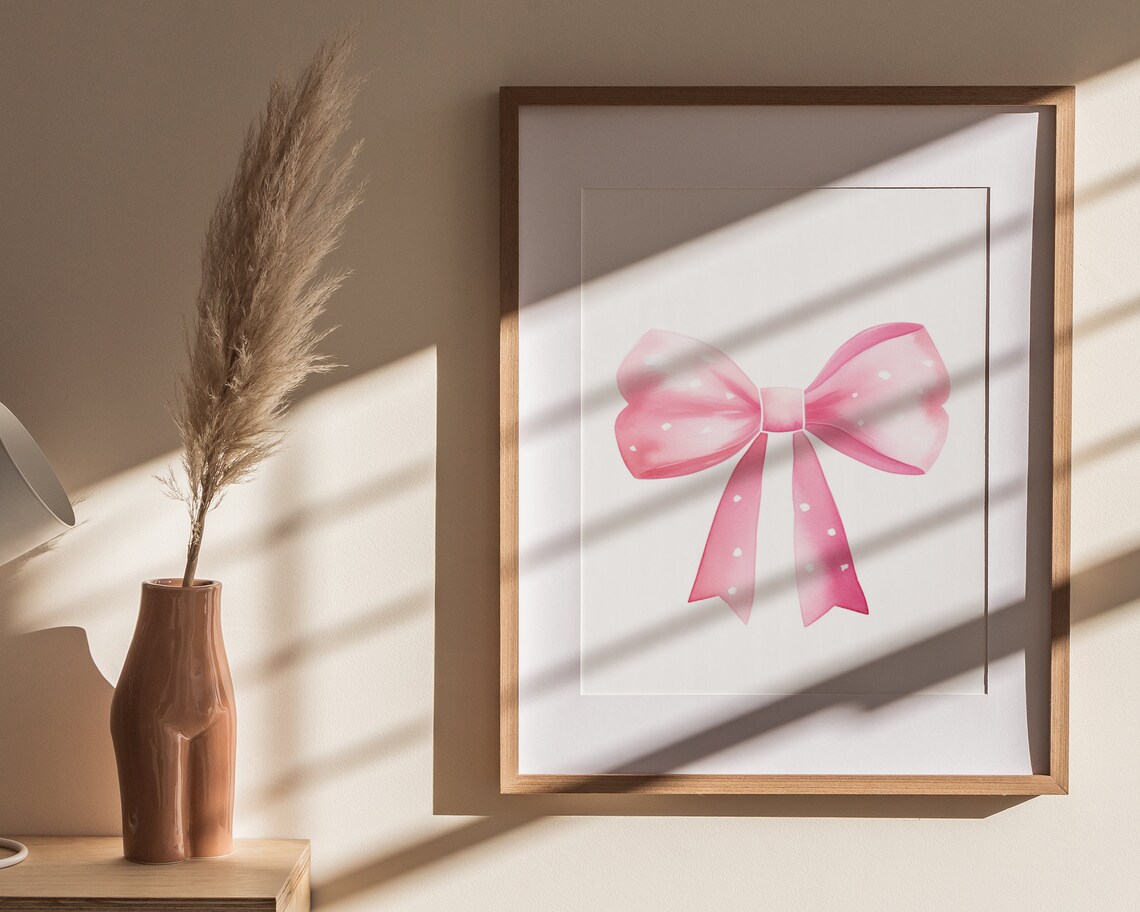 Pink Polka Dot Bow Watercolor Coquette Girls Room Wall Poster - Image 4