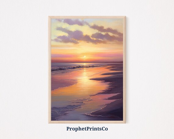 Serene Ocean Sunset Over Calm Waves Soft Pastel Coastal Wall Poster