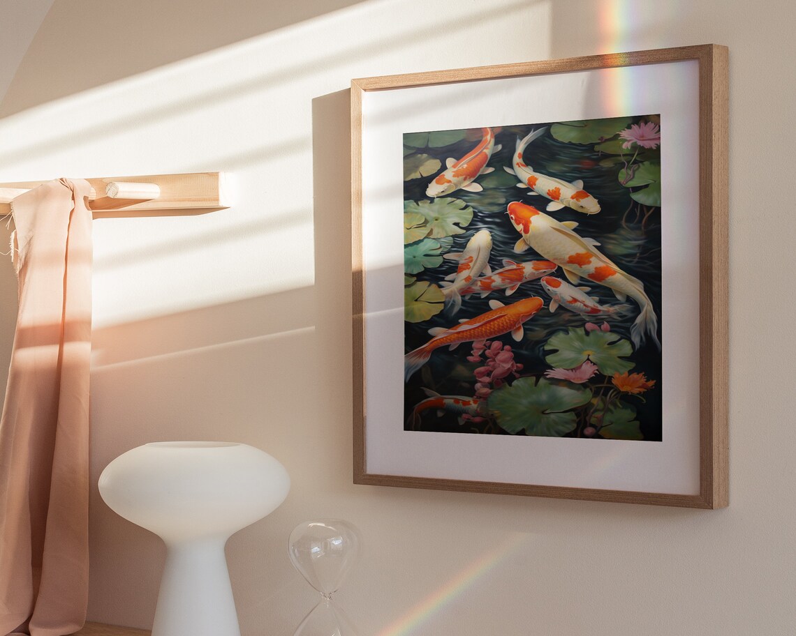 Koi Fish Pond With Lily Pads Vibrant Orange Japanese Art Poster - Image 3