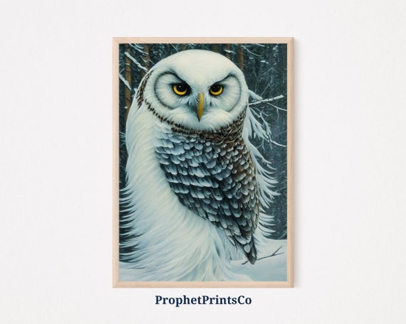 Snowy Owl Poster Print Vintage Oil Painting Wall Art Cute Owl Lover Gift White Owl Home Dcor Wall Art Digitial