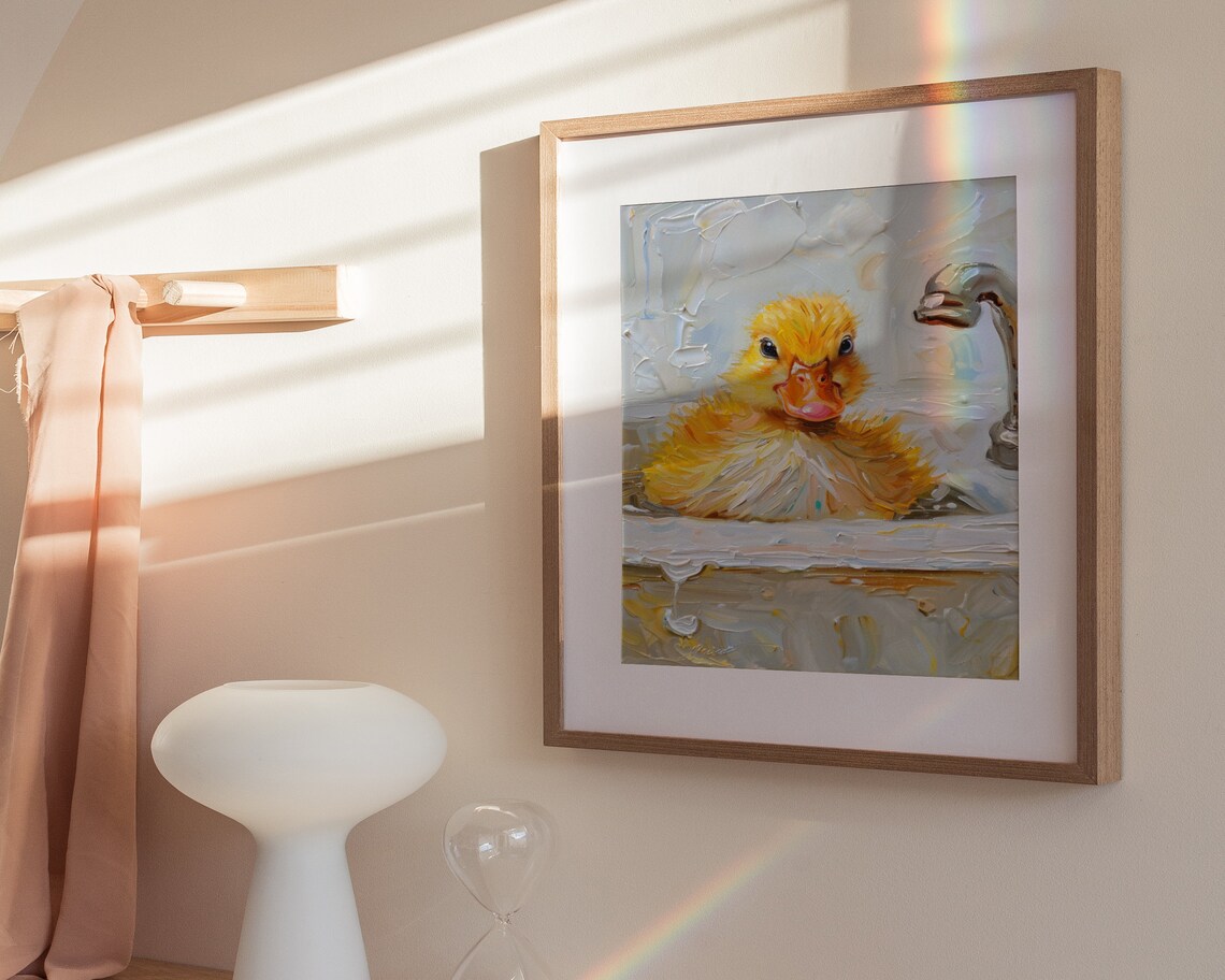 Baby Duck Bath Time Kitchen Sink Funny Oil Painting Nursery Poster - Image 3