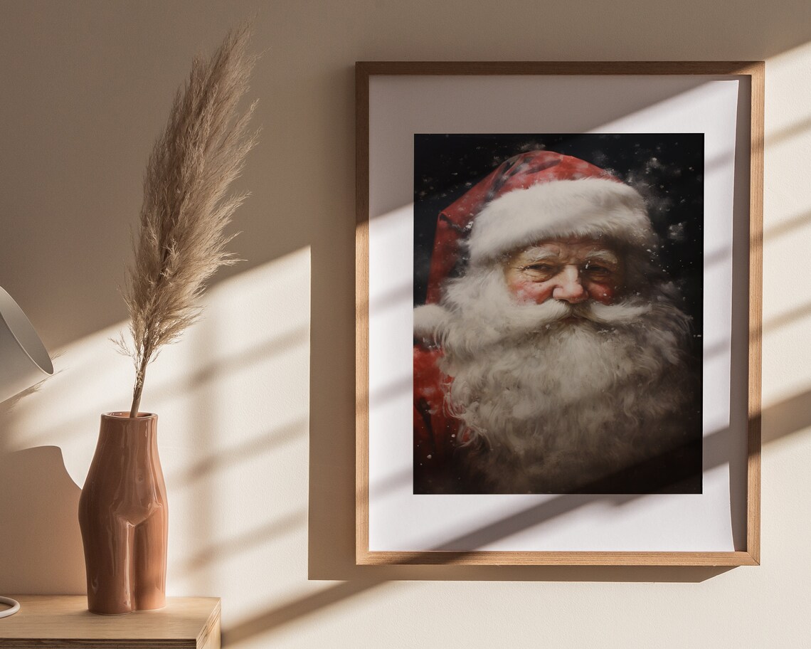 Santa Claus in Falling Snow Dark Moody Vintage Christmas Portrait Poster - Image 4