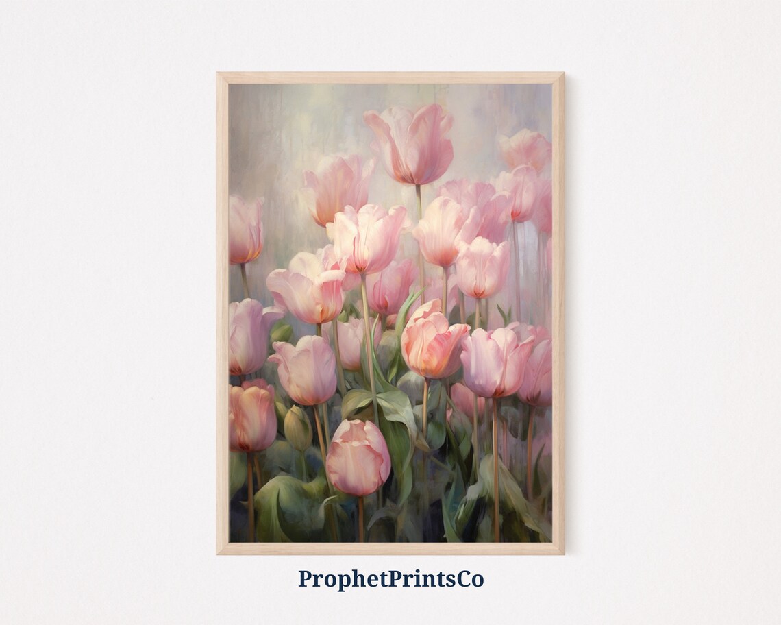 Soft Pink Tulip Oil Painting Floral Garden Botanical Spring Poster