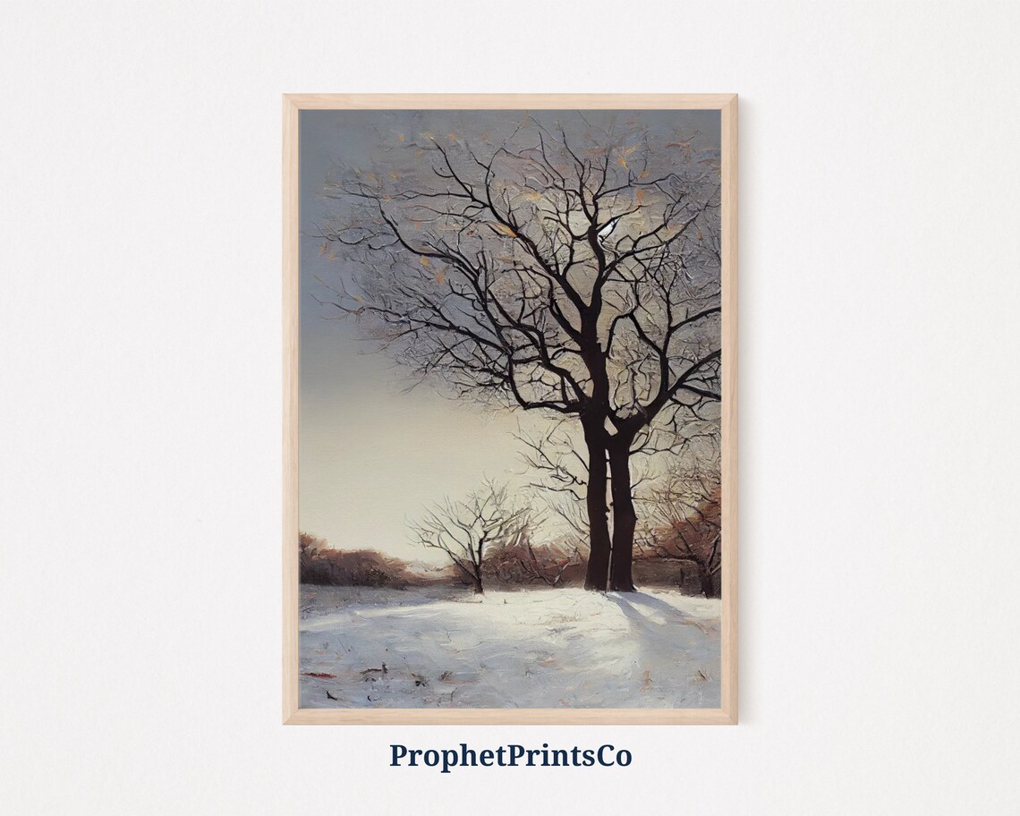 Bare Winter Trees in Snowy Landscape Oil Painting Winter Art Poster