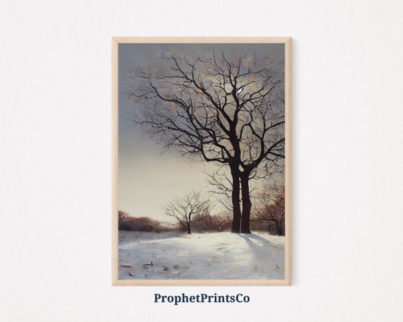 Winter Landscape Poster Print Oil Painting Wall Art Nature Lover Gift Snowy Forest Home Dcor Wall Art Digitial