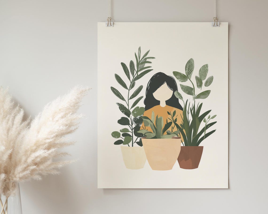 Boho Plant Lady Poster Print Minimalist Wall Art Botanical Home Dcor Plant Lover Gift Neutral Nursery Dcor - Image 2