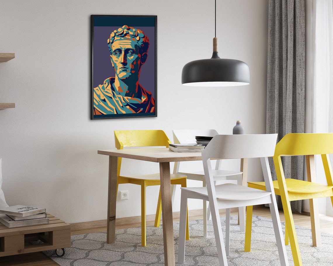 Julius Caesar Roman Bust In Teal And Orange Retro Art Poster - Image 2