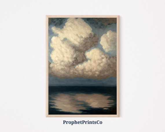 Cloud Oil Painting Poster Print Muted Farmhouse Wall Art Vintage Art Lover Gift Home Dcor Wall Art Digitial