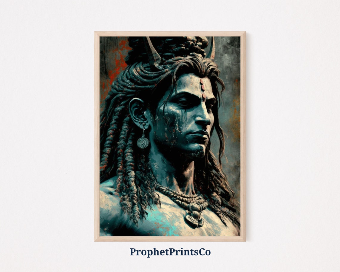Lord Shiva Dark Portrait Crescent Moon Third Eye Hindu God Art Poster