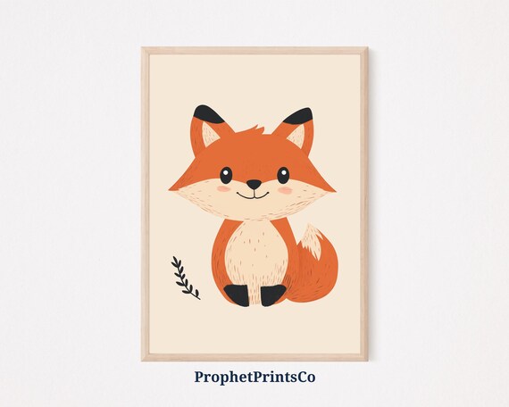 Cute Cartoon Fox Nursery Decor Woodland Baby Room Sweet Wall Poster