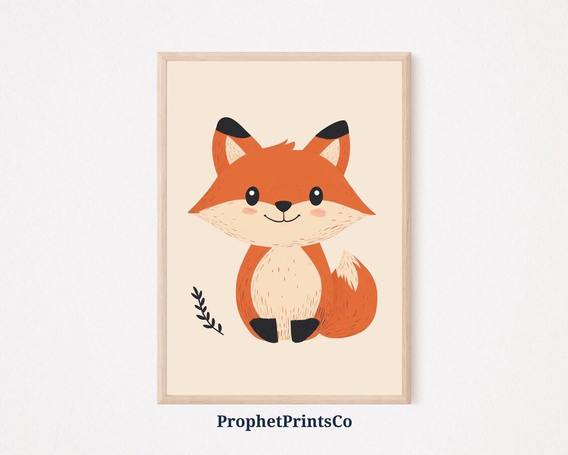 Cute Cartoon Fox Nursery Decor Woodland Baby Room Sweet Wall Poster