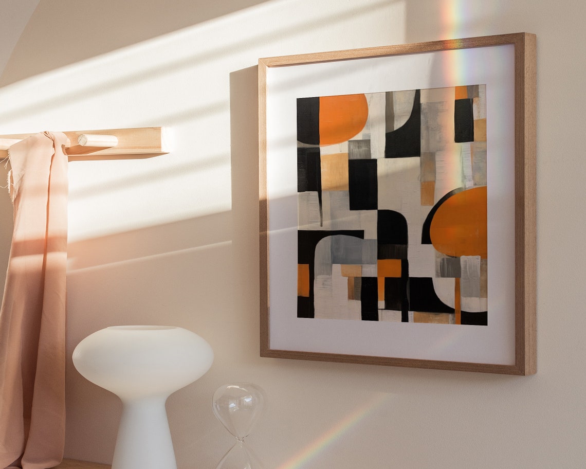 Bold Geometric Abstract Orange Circle Black Cream Modern Poster - Image 2