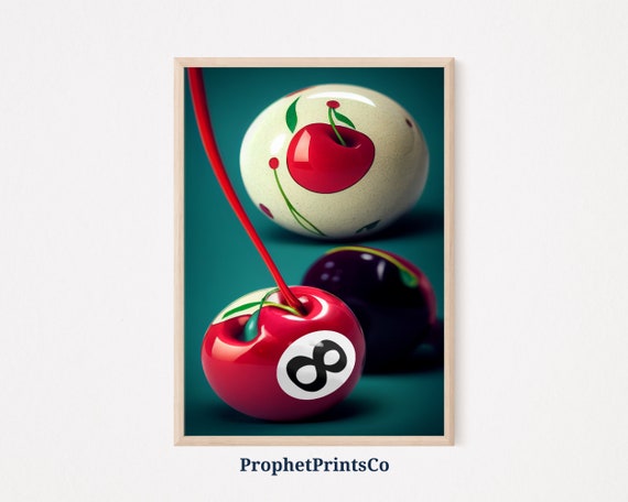 Digitial Retro 8 Ball Cherry Poster Print Kitchen Wall Art Trendy Retro Print Retro Home Dcor Wall Art