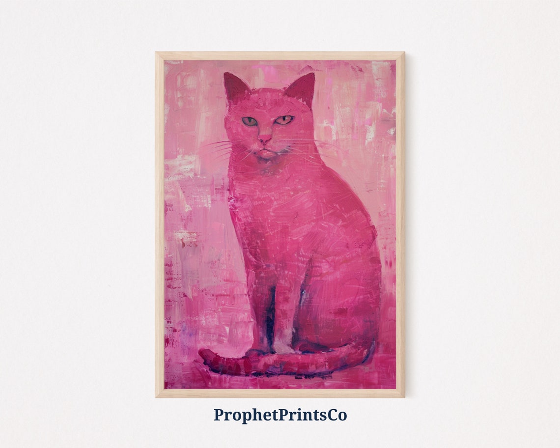 Pink Girly Cat Poster Print Cute Wall Art Pet Lover Gift Nursery Home Dcor Wall Art