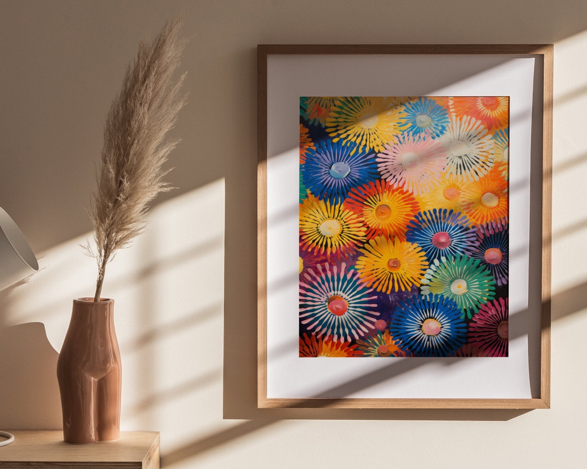 Bold Rainbow Sunburst Bloom Pattern Vintage 60s Pop Art Poster - Image 4