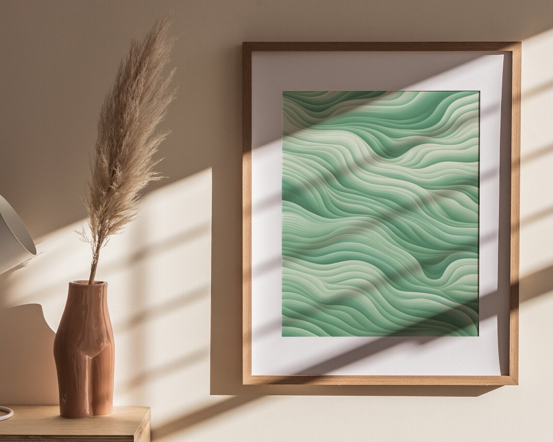 Sage Green Wavy Topographic Line Abstract Minimalist Art Poster - Image 4