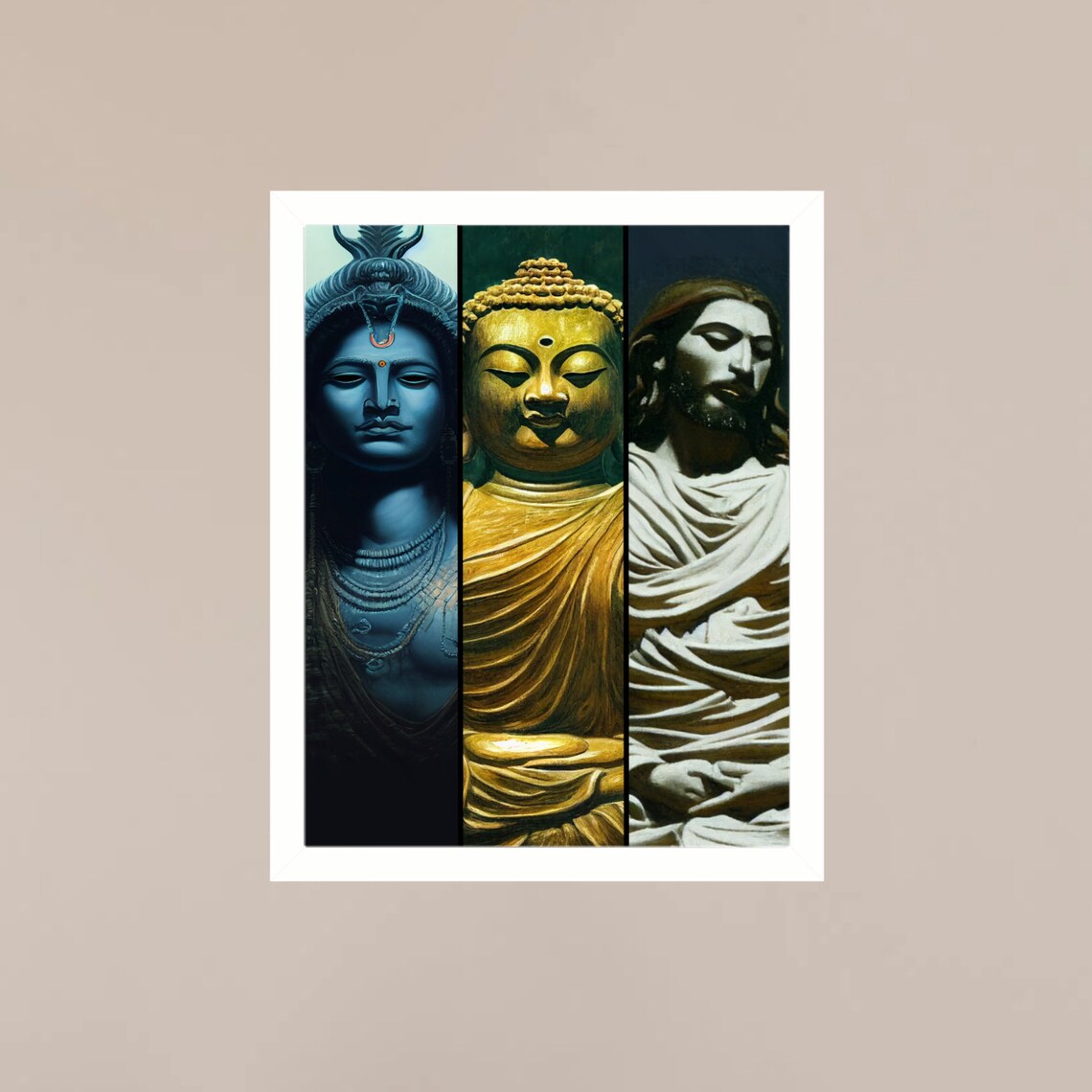 Shiva Buddha Jesus Triptych Spiritual Figures Sacred Unity Art Poster - Image 3