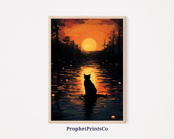 Funny Cat Print Claude Monet Flowers Cat Poster Cute Black Cat Print Van Gogh Cat Poster Wall Art