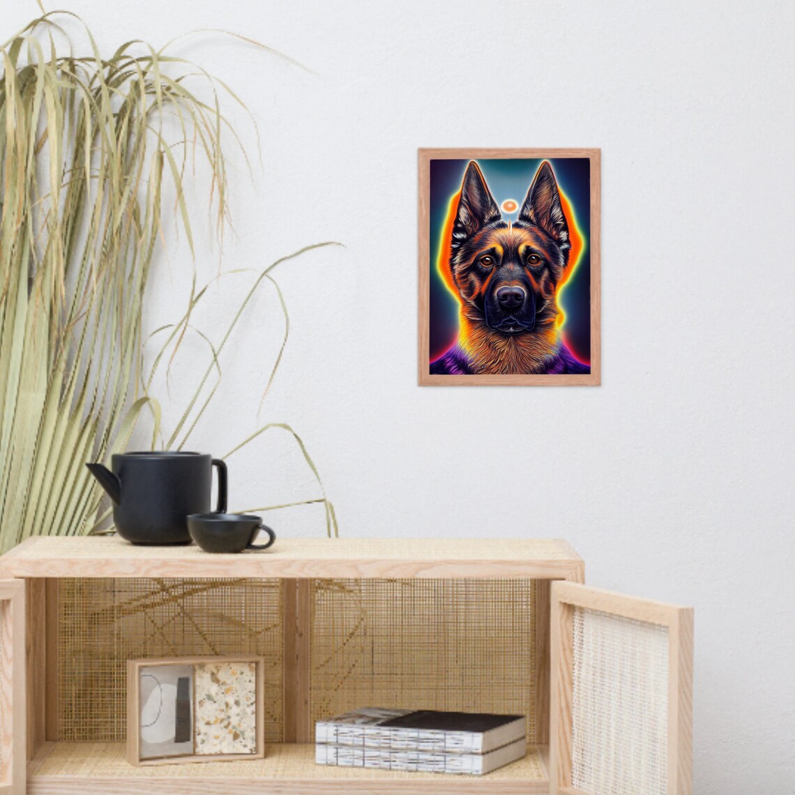 Neon Glow German Shepherd Dog Portrait Colorful Modern Poster - Image 2