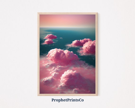 Pink Aesthetic Clouds Poster Print Cute Minimalist Wall Art Gift Cute Pink Cloud Home Dcor Wall Art Digitial