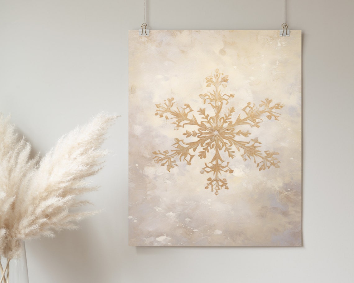 Gold Snowflake Neutral Beige Winter Christmas Holiday Poster - Image 2