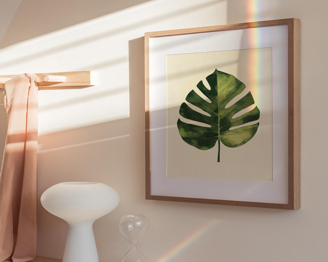 Monstera Leaf Print Tropical Art Greenery Decor Botanical Leaf Art Minimalist Plant Art Nature Inspired Decor - Image 3