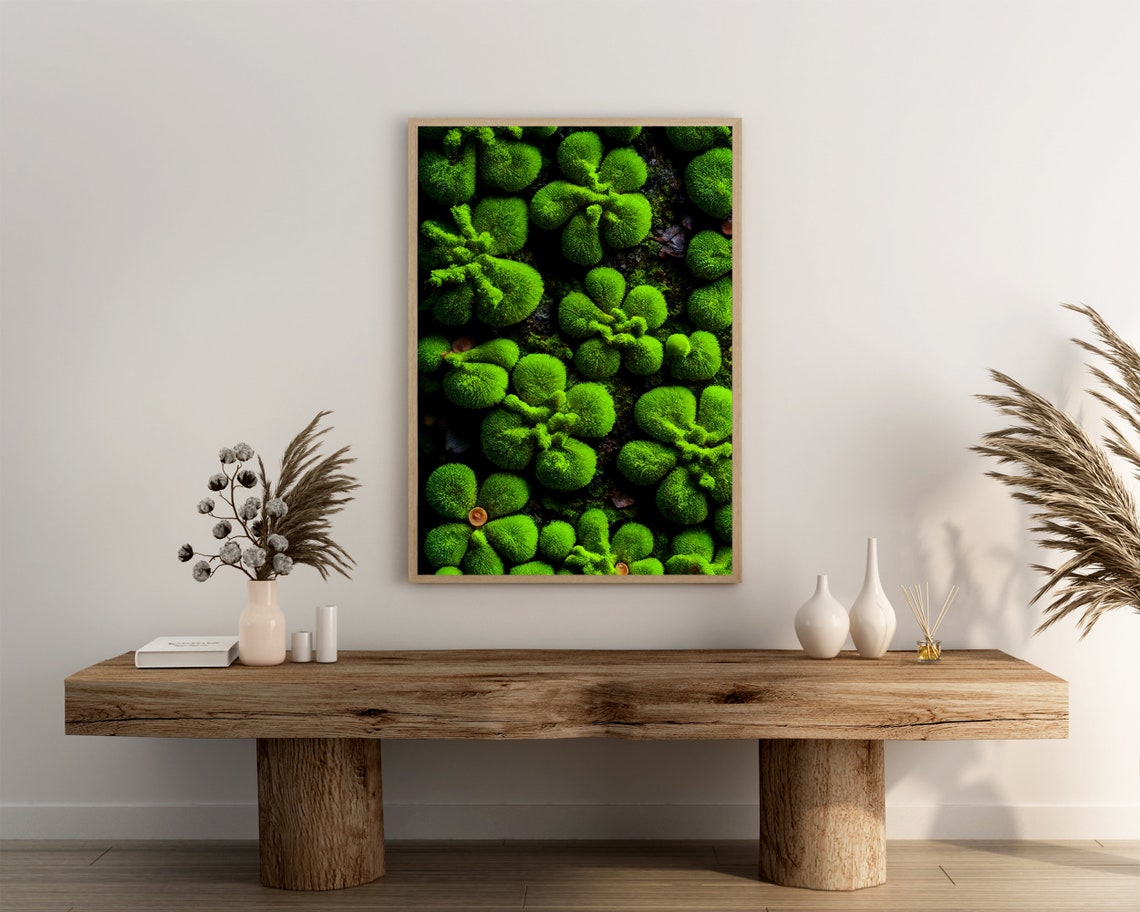 Bright Green Cushion Moss Macro Top Down Botanical Nature Poster - Image 3