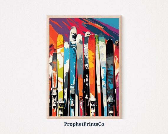 Colorful Abstract Pop Art Skis Vibrant Retro Mountain Slope Poster