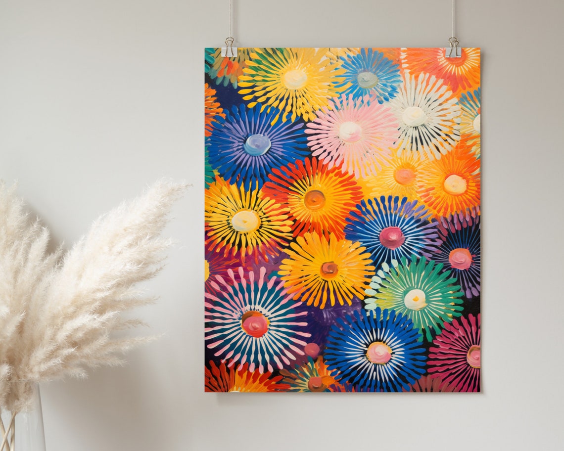Bold Rainbow Sunburst Bloom Pattern Vintage 60s Pop Art Poster - Image 2