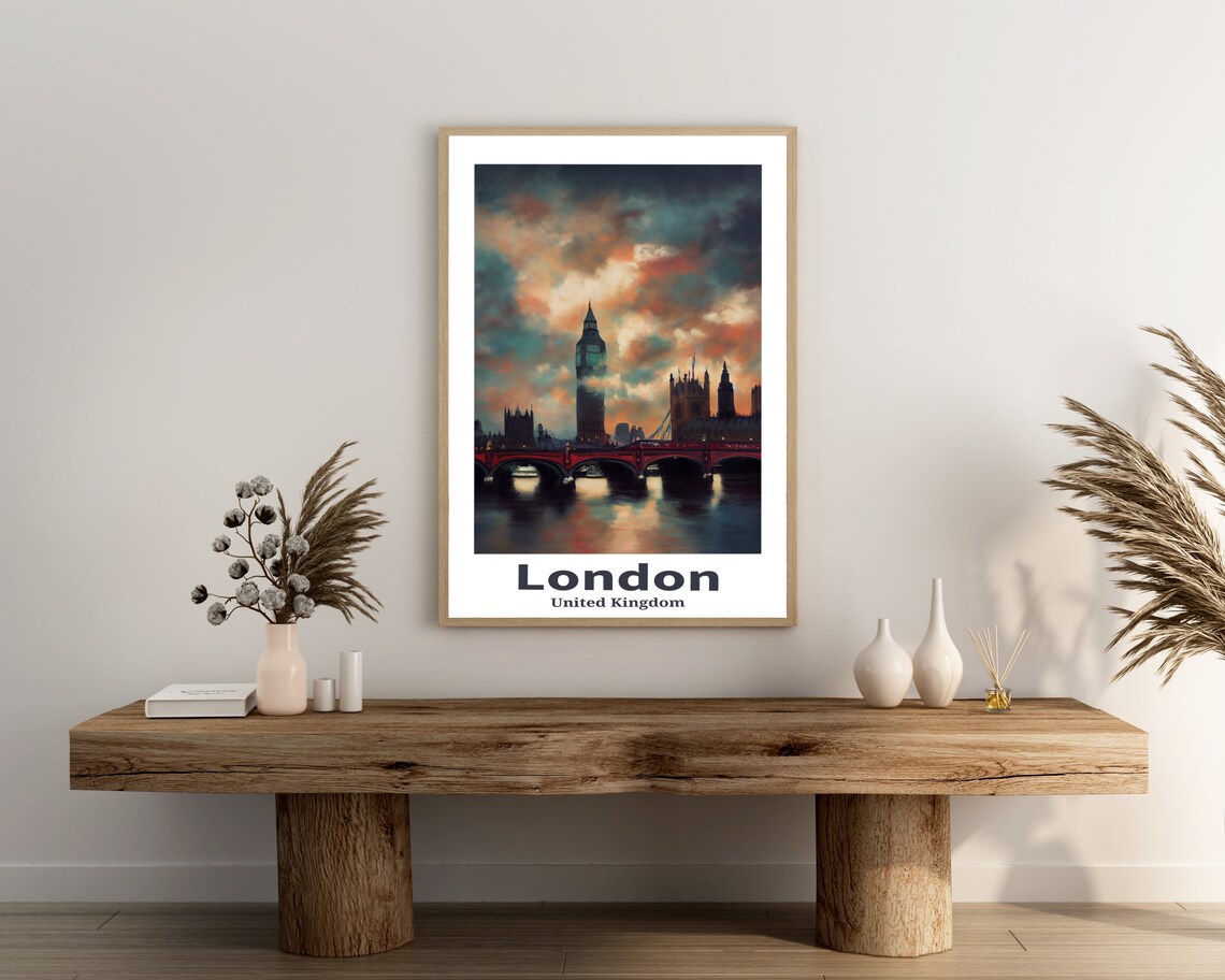 London United Kingdom Big Ben Parliament Sunset Thames Art Poster - Image 3