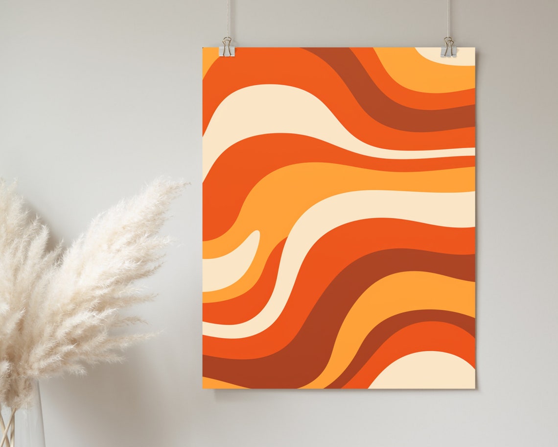 Warm Burnt Orange Retro Waves 70s Groovy Horizontal Art Poster - Image 2