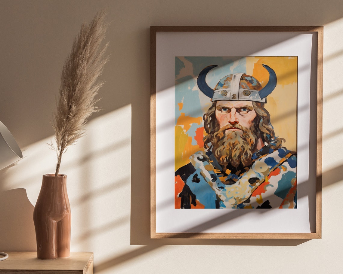 Viking Warrior Horned Helmet Long Beard Painterly Art Poster - Image 4