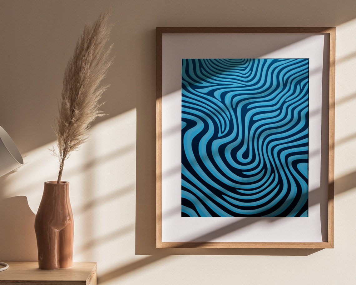 Blue Wavy Line Optical Illusion Hypnotic Abstract Wave Poster - Image 4